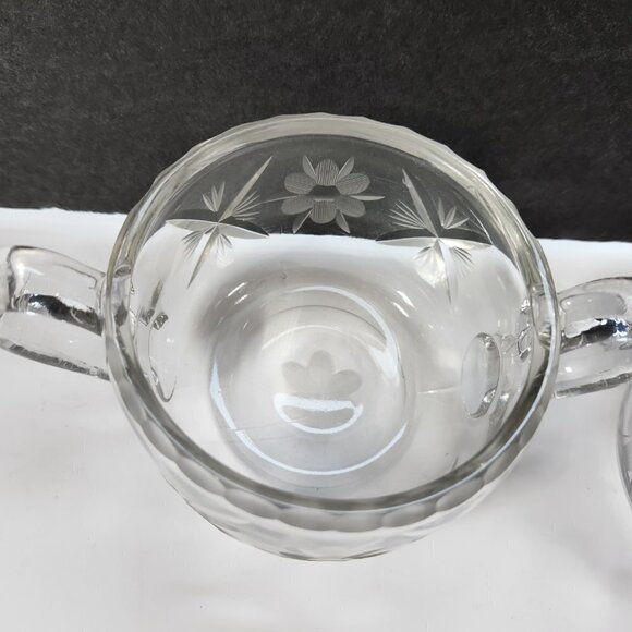 Cream and Sugar Set Vintage Lead Crystal Etched Flowers Heavy Glass - Picture 13 of 16
